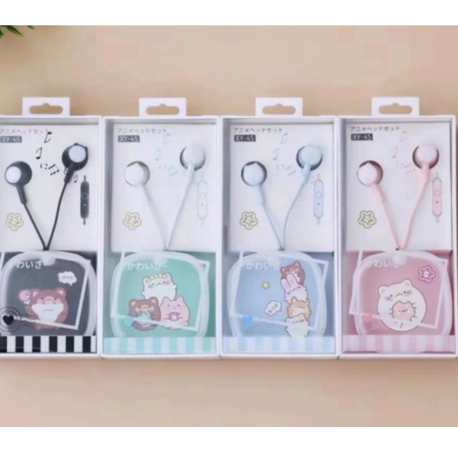 [XY-45] Set Headset Earphone Motif HAMSTER Imut / Wadah Earphone Transparan Kotak Kartun Hamster