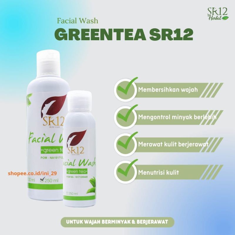 SABUN WAJAH GREENTEA SR12 / FACIAL WASH KULIT NORMAL / BERMINYAK / BERJERAWAT