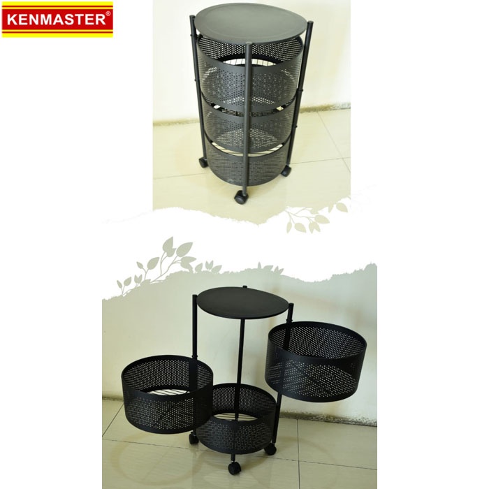 Kenmaster Rak Bulat 3 Susun Multifungsi Roda 4 Tier Storage Shelf KM-H09