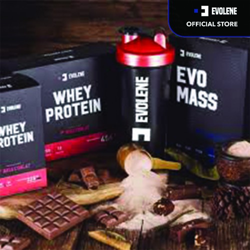 | Whey Protein | Coklat | 456gr/12 Sachet | + Shaker | Biru | - Suplemen fitness pembentuk Otot - Defisit kalori - Susu Protein - Suplemen Fitness - Minuman Protein - Suplemen Workout Evolene Evoline Evolen