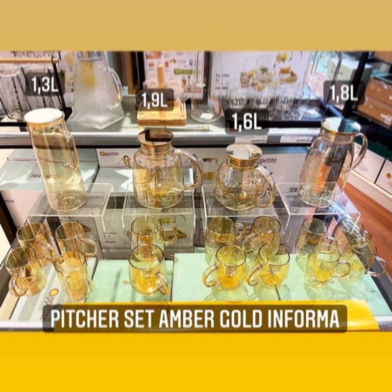 PITCHER SET AMBER GOLD INFORMA / GELAS TAMU SET