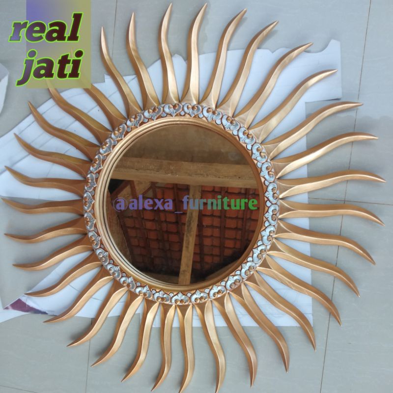 frame cermin ukir matahari jati/figura cermin/cermin ukir kayu jati