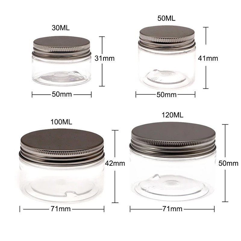 Aluminum Lid Round Food Storage Tank/ Transparent Plastic Storage Jars Container/ Clear Face Cream Sample Pot/ Kitchen Wide Mouth Refillable Bottles