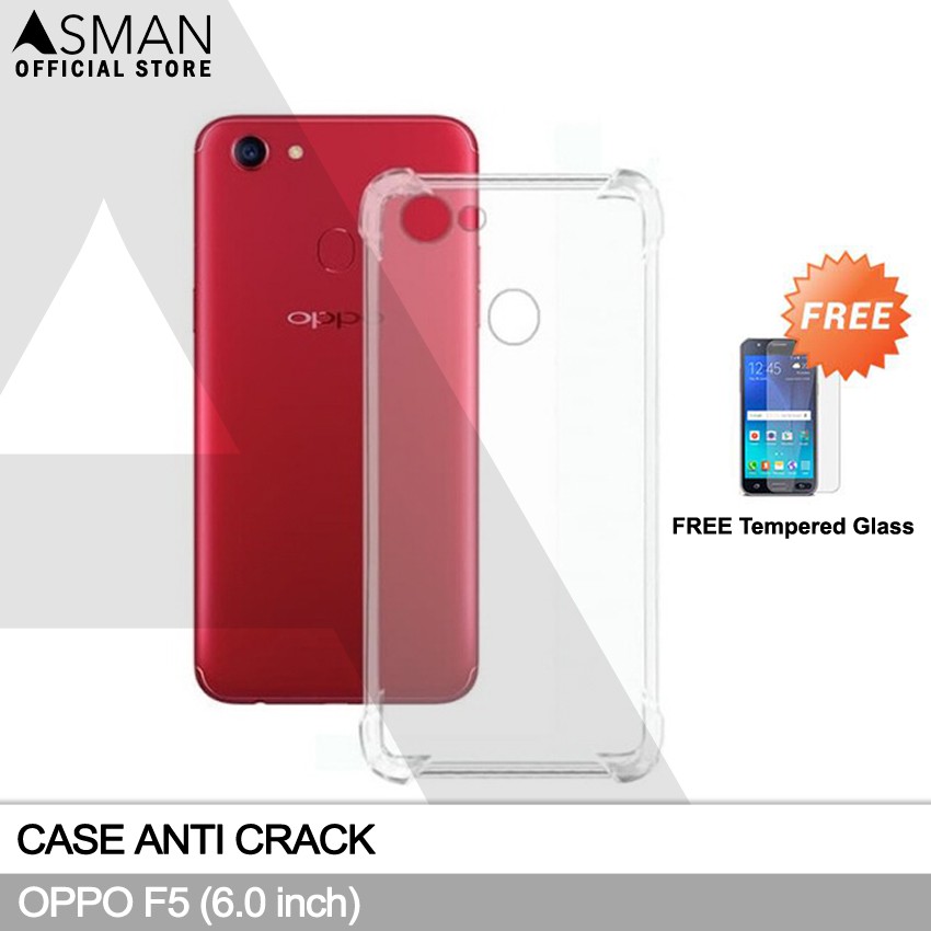 Anti Crack OPPO F5 (6.0&quot;) | Soft Case Anti Bentur + FREE Tempered Glass