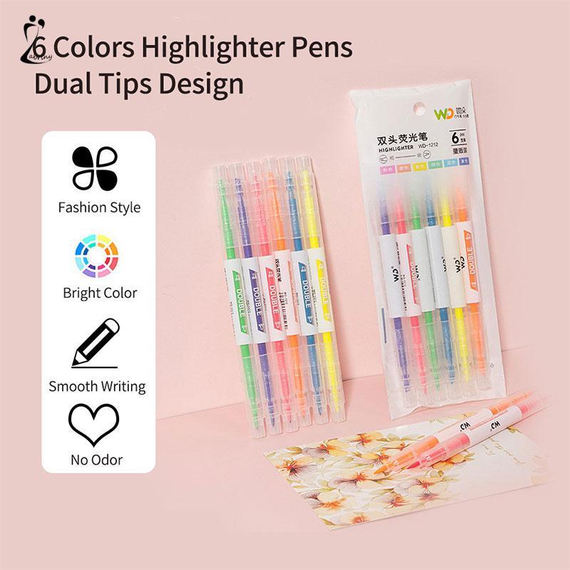 

Warna berkepala dua stabilo 6-warna penanda garis kunci spidol grafiti miring kepala pena cat air Z