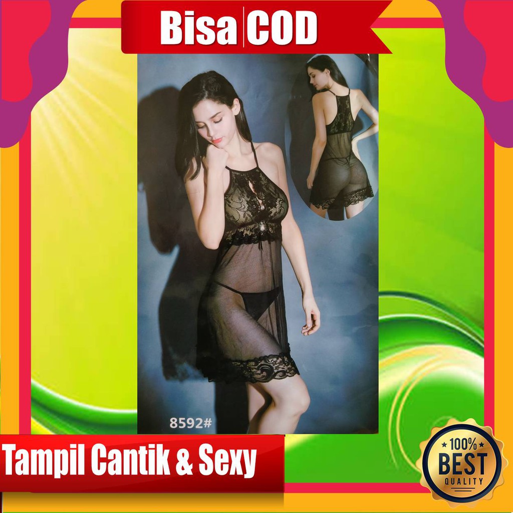 Lingerie + Gstring Lubang Tengah Dada Baju Tidur Wanita Seksi Sexy Transparan Top Premium [Bisa COD]