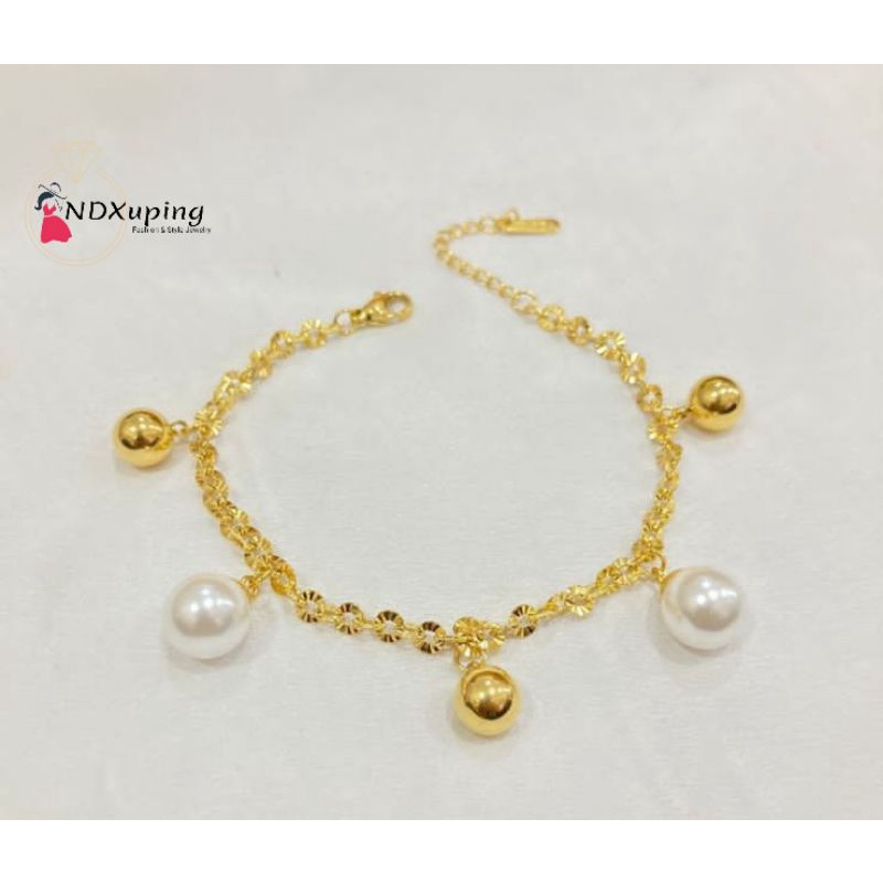 Gelang Rantai Nori Titanium Mutiara Perhiasan Fashion Wanita N28062203