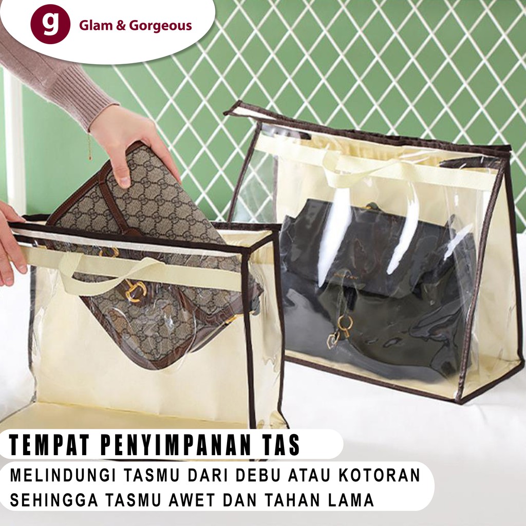 Tempat Penyimpanan Tas Gantung Anti Debu Totebag Transparant Multifungsi HBO002