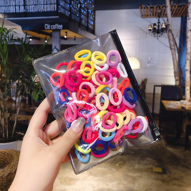 100pcs / Set Karet Rambut Seamless Warna-Warni Gaya Korea Untuk Anak Perempuan