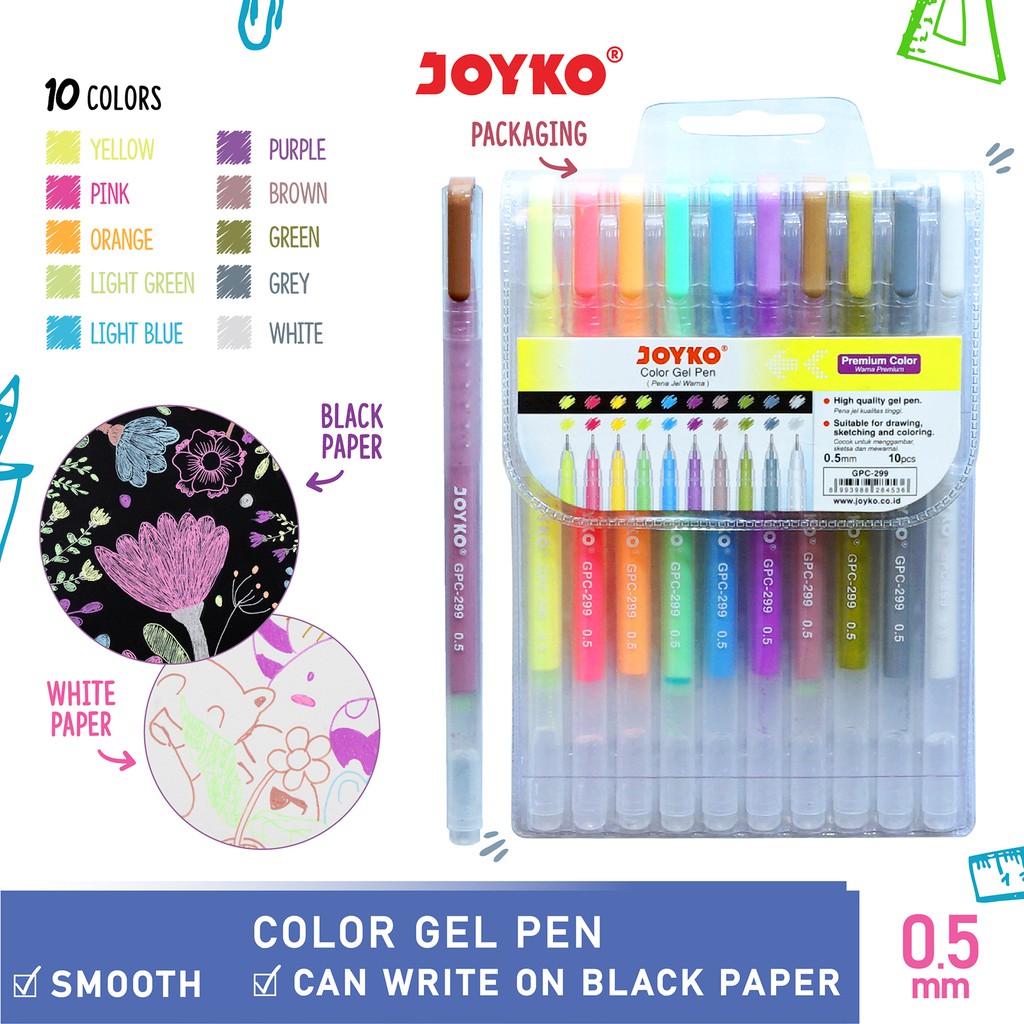 

Color Gel Pen Pena Jel Warna Joyko GPC-299 Premium Color 10Warna 0.5mm