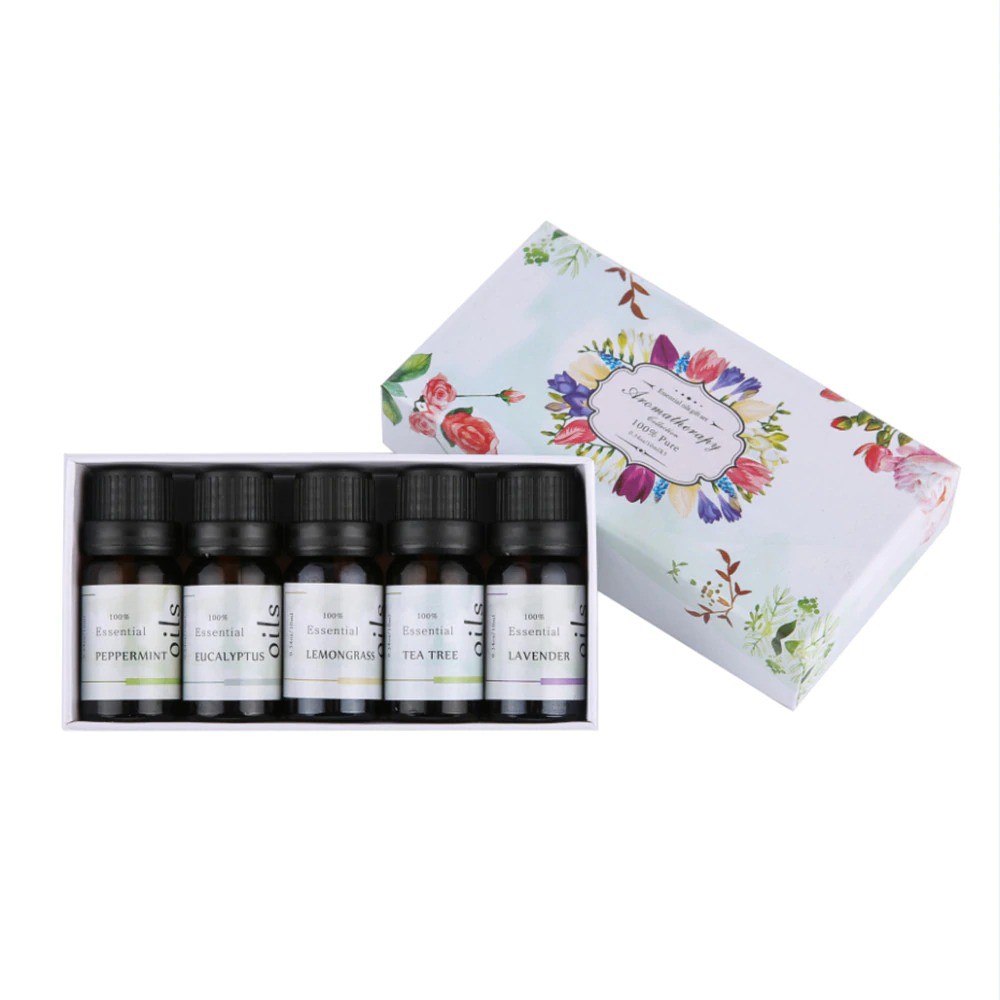 Pure Essential Oil Gift Set RH-05 Aromatheraphy Diffuser 10ml 5 pcs Peppermint Eucalyptus Lemongrass Tea Tree Lavender