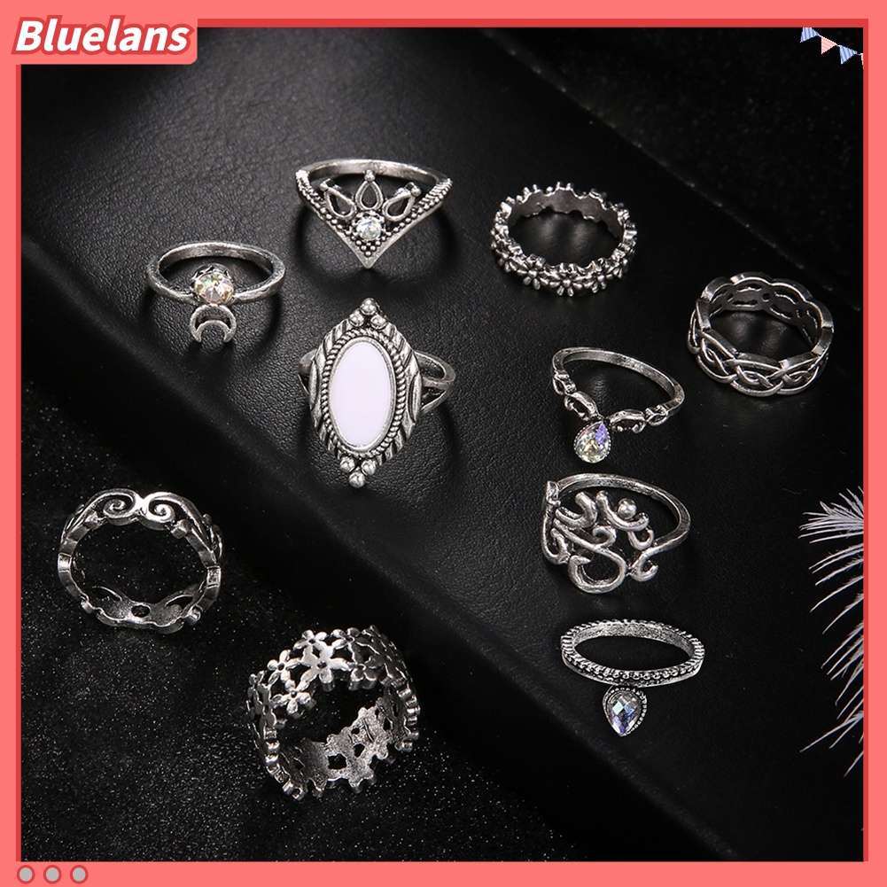 Bluelans 10Pcs Cincin Buku Jari Aneka Bentuk Gaya Retro Untuk Wanita