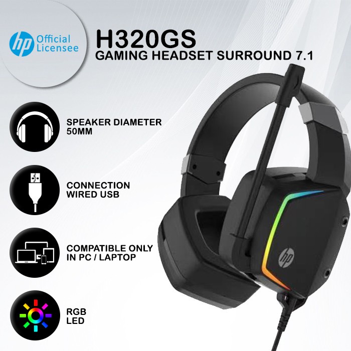 Headset Gaming HP H320GS The Real 7.1 Surround Blue LED USB Wired