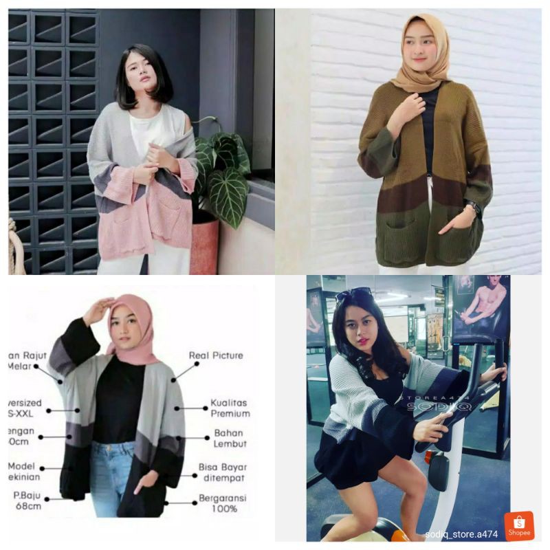 Cardigan Oversized Cardi Outer LOOCY PREMIUM Rajut Tebal Cardy Oversize Lavella Wanita-Polet army/abu/pink
