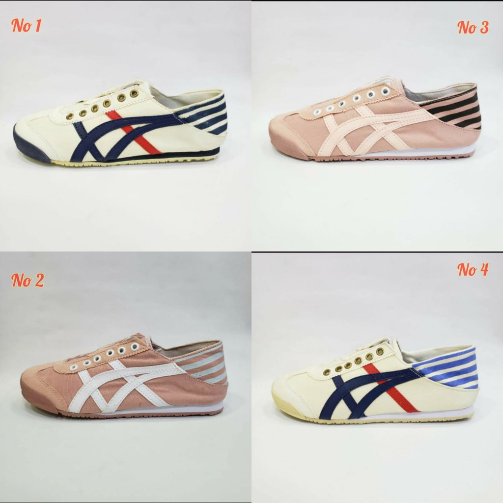 Sepatu Sneakers Slip On Paraty Tanpa Tali Cream Navy Merah Cream Navy Sepatu Kasual Wanita