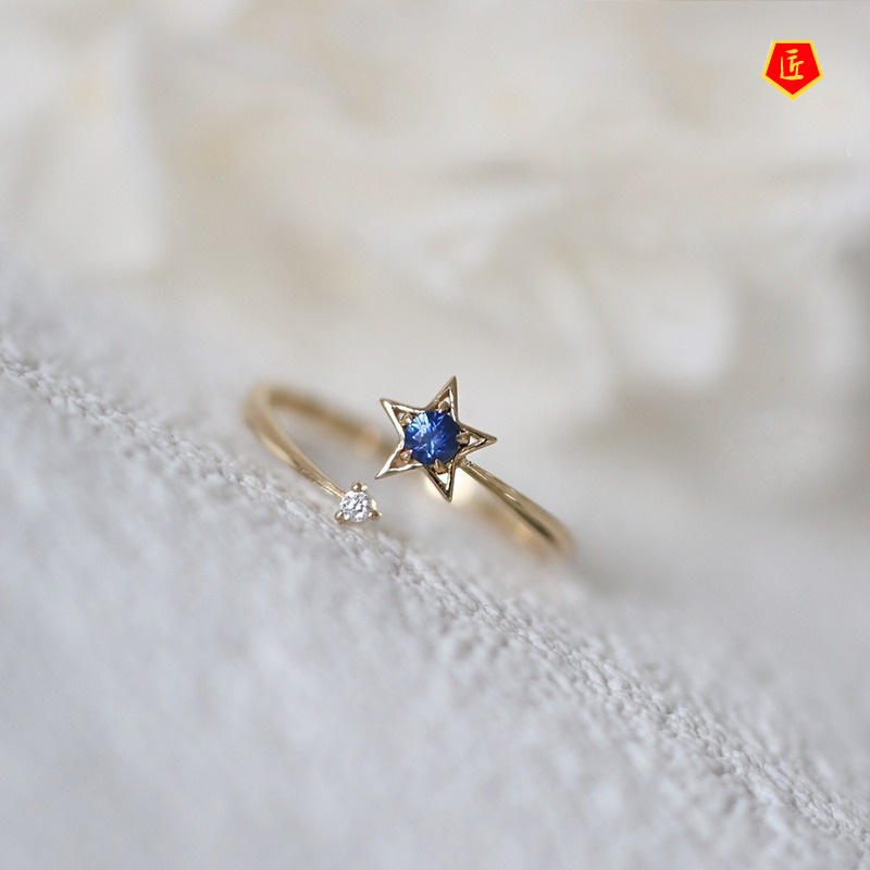 [Ready Stock]Exquisite Five-Pointed Star Blue Diamond Ring