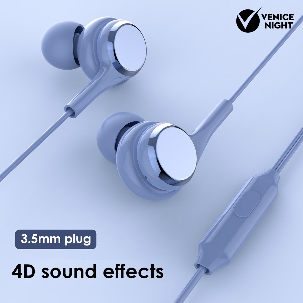 (VNEP) (Berkabel) Headset Earphone In-Ear Musik Stereo HiFi 4D Jack 3.5mm Dengan Mic Untuk Handphone / PC