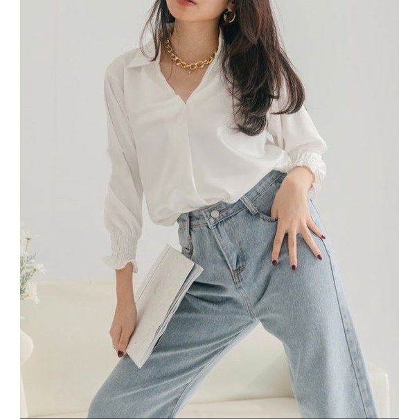 BEFAST - ZFS OOTD Blouse NATYA / FORTUNE SATEEN SILK OVERSIZE BLOUSE / Atasan Lengan Karet Panjang / Blouse Terbaru Wanita / Fashion Wanita Modis / Blouse Polos Formal / Pakaian Casual Wanita / OOTD Remaja Wanita Kekinian