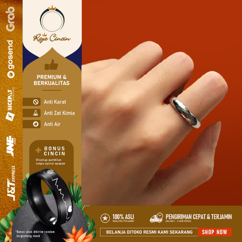 Cincin Titanium Wanita Pria Anti Karat Perak Polos