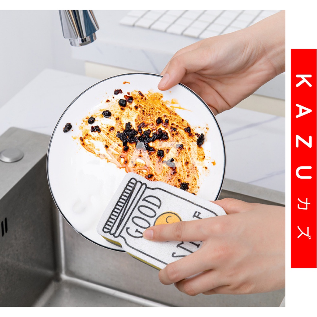 KAZU KHL254 Spons Cuci Piring Motif Lucu Kitchen Sponge Spon Karakter Smile Smiley Face
