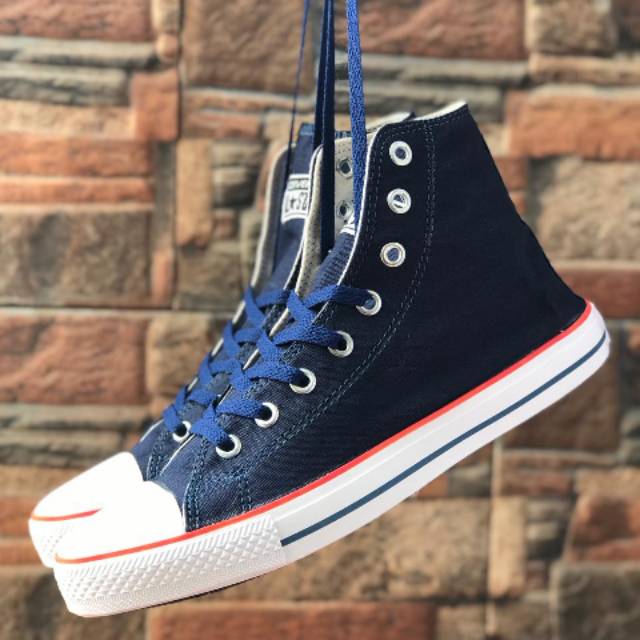 Sepatu converse allstar clasik navy lis merah height &amp;low&amp;slip on+ box