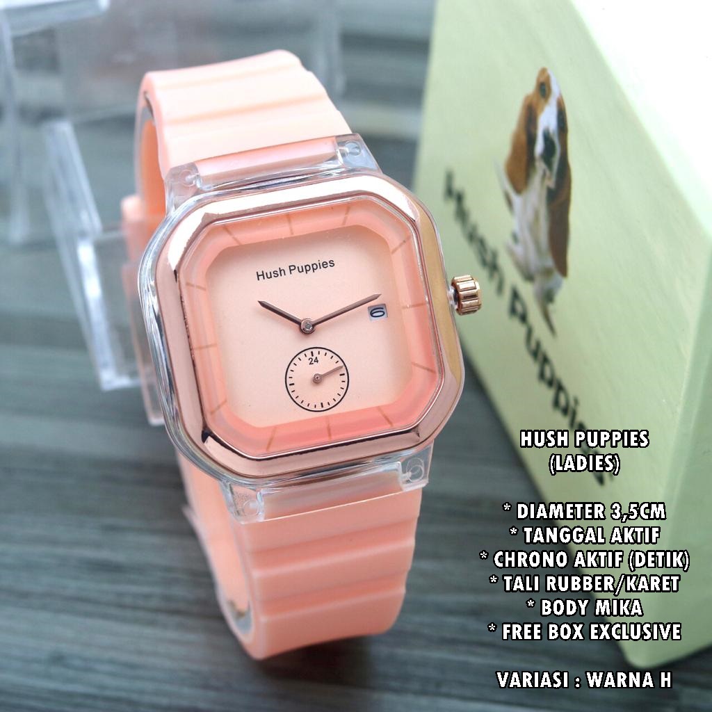 (BISA COD) JAM TANGAN WANITA HUSH PUPPIES TALI RUBBER BODY SEGI TANGGAL &amp; CHRONO ON