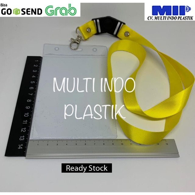 Tali gantungan id card/nametag uk 9.5 x 12.5/tali lanyard 2 cm kuning/tali nametag/plastik nametag