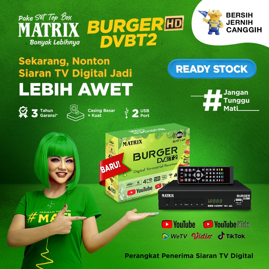 STB TV DIGITAL Set Top Box Matrix Burger Hijau STB DVB T2 HD Receiver TV Digital termurah terbaru re