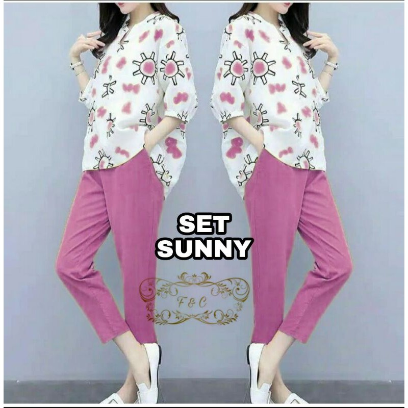 Setelan Baju Celana 7/8 Wanita SUNNY Size M, L &amp; XL Baju Setelan Wanita Dewasa