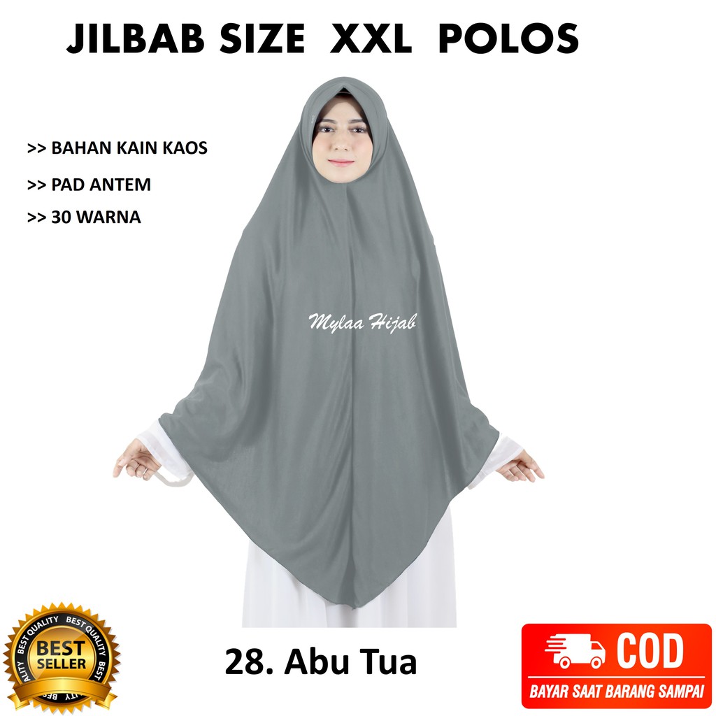 Jilbab instan NON SERUT Size XXL Pad Antem Bahan Kaos PE murah XXL-03 HARGA GROSIR TERMURAH.-28. ABU TUA NON