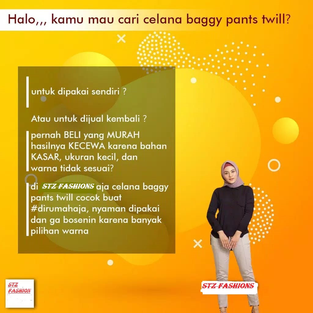 CELANA PANJANG WANITA BAGGY PANTS TWILL STRETCH BISA MELAR