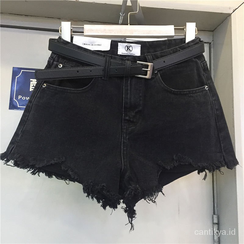 Celana jeans pendek wanita korea style hitam putih celana denim celana pendek jumbo xxxl xxxxl hot pants perempuan highwaist jens ripped kekinian short pants wanita