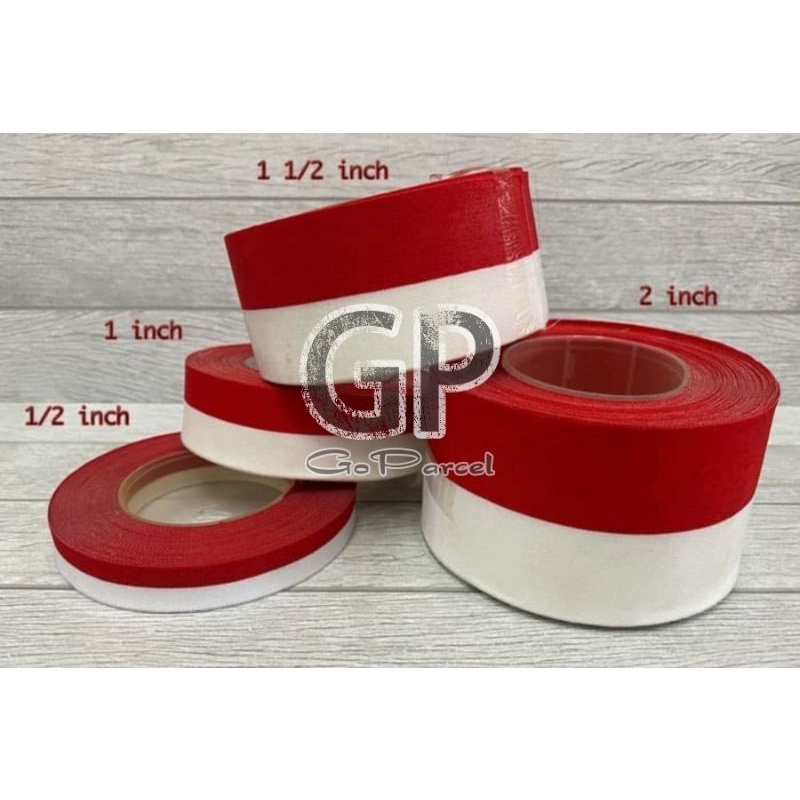 ( Rol 25 Yard ) PITA MERAH PUTIH ( 1/2 IN / 1 IN / 2 INCH - 2.5 CM / 5 CM ) PITA KAIN 17 AGUSTUS 12MM 20MM 25MM 40MM 50MM - PITA AGUSTUSAN HIASAN DEKORASI HARI INDONESIA MERDEKA