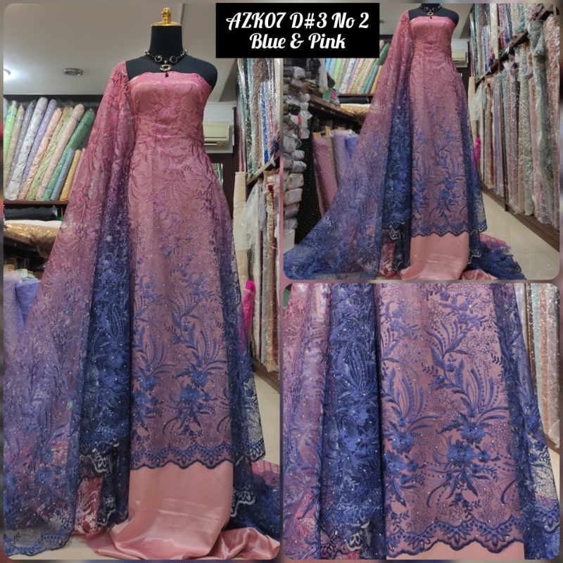 Kain Tile Brokat Swaro Gradasi Ombre AZK07 D#3 No 2 Blue &amp; Pink