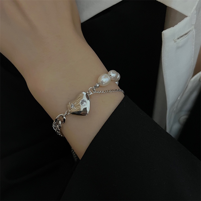 Gelang Tangan Rantai Baja Titanium Aksen Mutiara natural Untuk Wanita