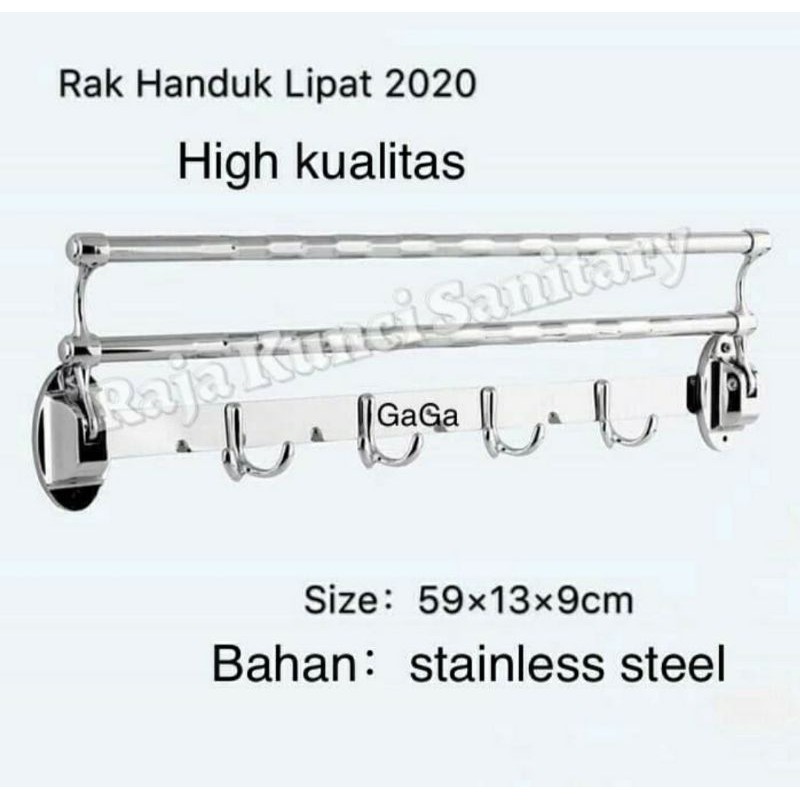 Gantungan Handuk Lipat Stainless/Rak Handuk Lipat Stainless/Gantungan Handuk 2 Baris +Kait Stainless