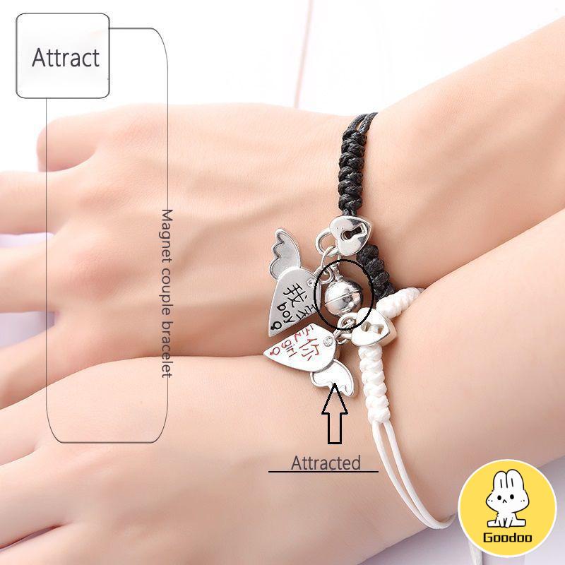 2 Pcs Fashion Magnet Gelang Palang Berbentuk Hati Kunci Gelang Wanita Pria Pasangan Perhiasan Aksesoris -Doo