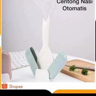 Centong Nasi Sendok Nasi Dengan Penutup Otomatis Holder Nasi Tempat Centong Nasi Plastik