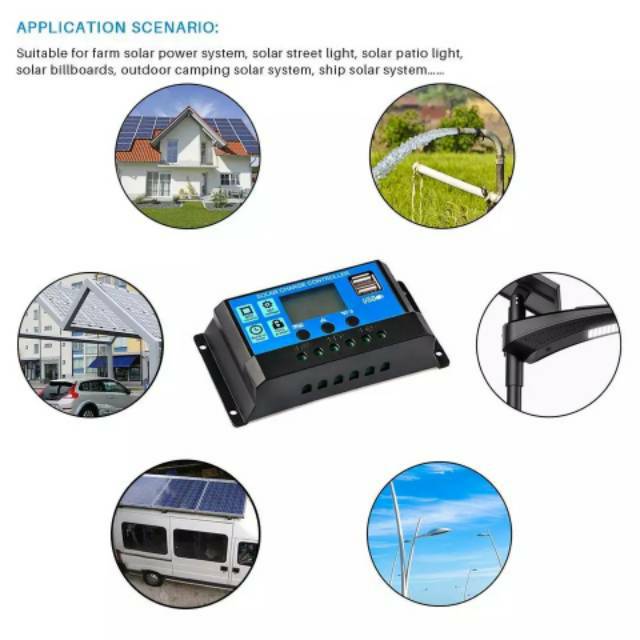 Auto Solar Charger Charge Controller 10A 12V 24V PWM Controllers LCD Dual USB 5V Output Solar Panel