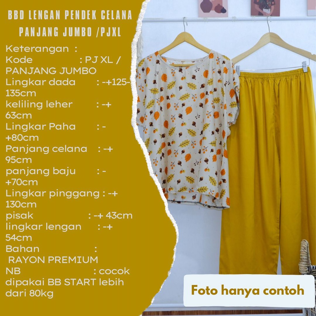 BABYDOLL JUMBO RAYON FIT TO XXXL LD 130 (CELANA PANJANG) SERI 1 LD125 LD130 | PIYAMA BIG SIZE CELANA PANJANG KULOT BAHAN RAYON | BAJU TIDUR BIGSIZE | ONESET BIGSIZE CELANA PANJANG | SETELAN JUMBO DEWASA BAHAN RAYON PREMIUM