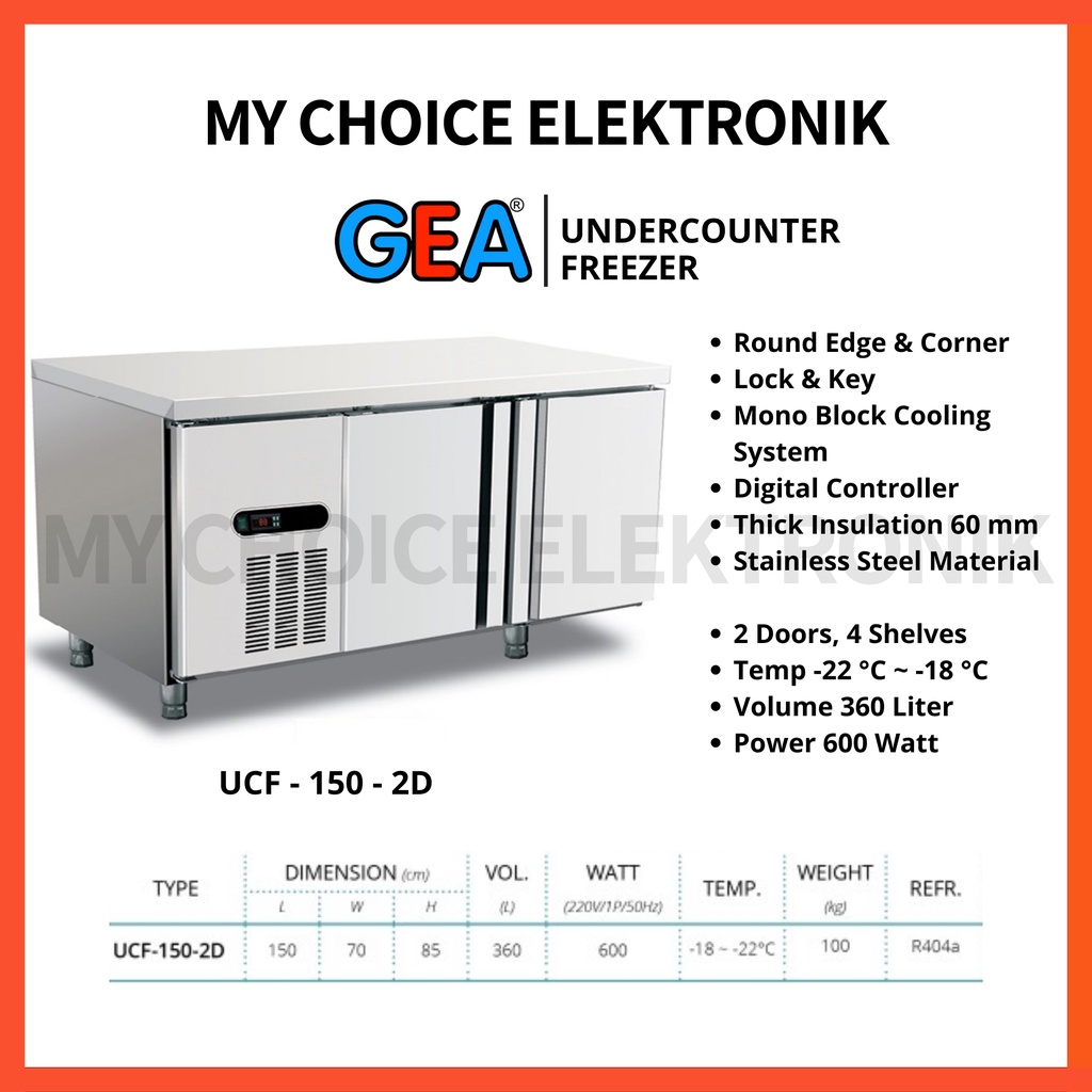 GEA S/S Undercounter Freezer UCF-150-2D Stainless Steel | UCF150-2D
