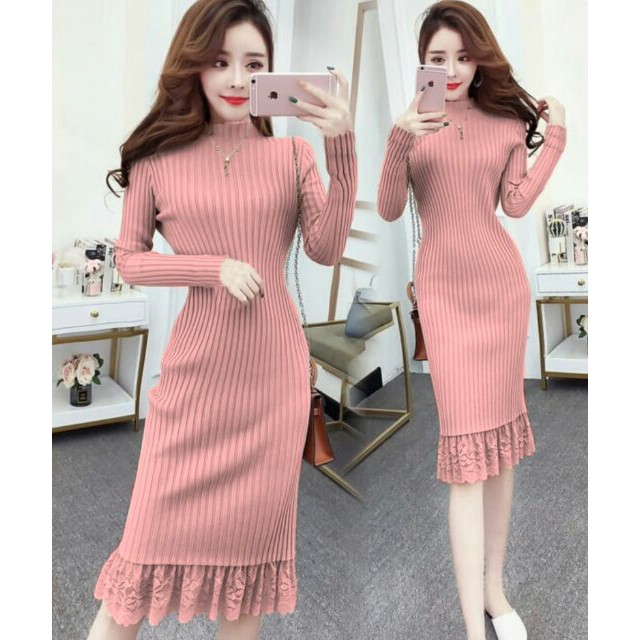 HCL Dress Cella - Dress Wanita Casual Terbaru - Dress Rajut Cewek Trendy - Busana Wanita Trendy