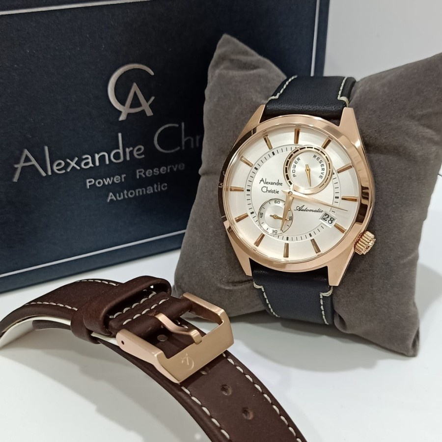 ORIGINAL Jam Tangan Pria Cowok Alexandre Christie Automatic AC 3041 / AC3041 / 3041 Leather