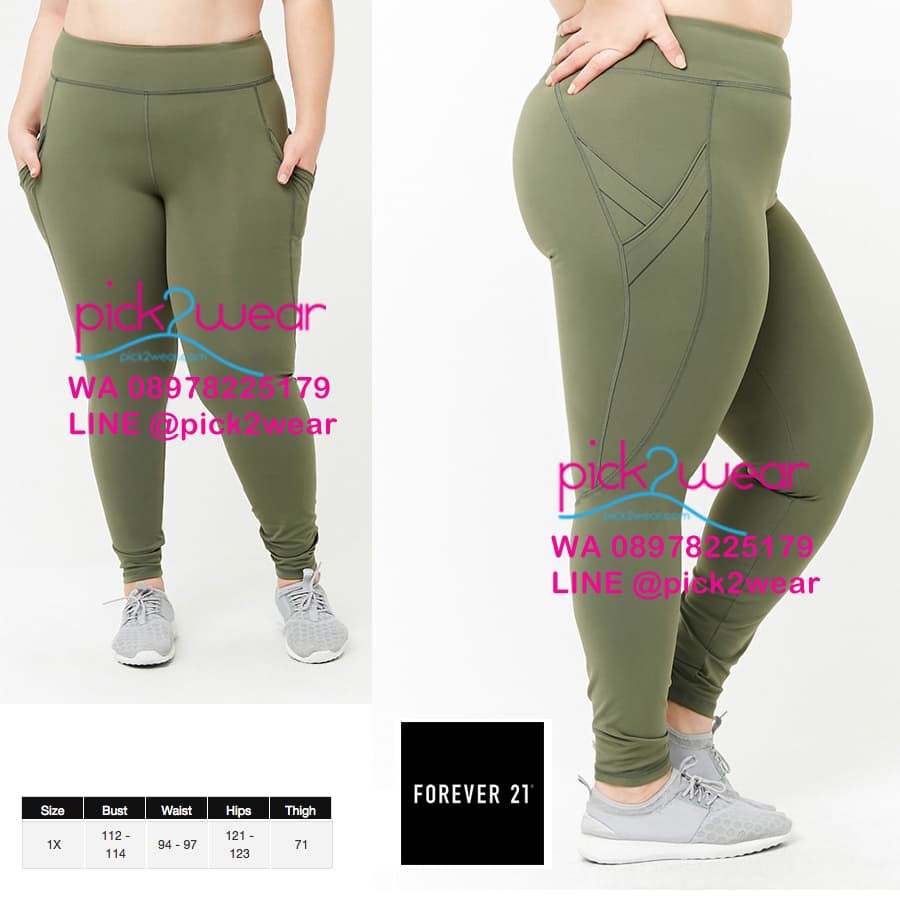 TerlarisForever 21 sport legging celana senam fitness green pocket big size