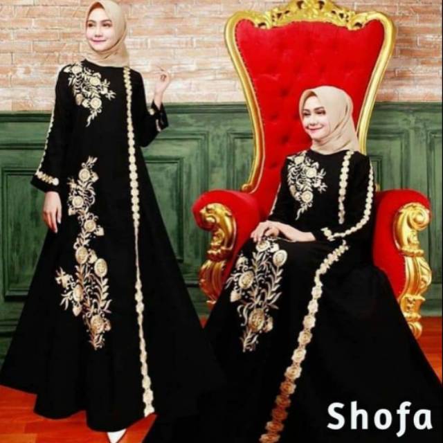 Abaya Gamis Couple Maxi Dress Arab Saudi Bordir shofa Turki Umroh Dubai Turkey Jetblack Hitam Syari