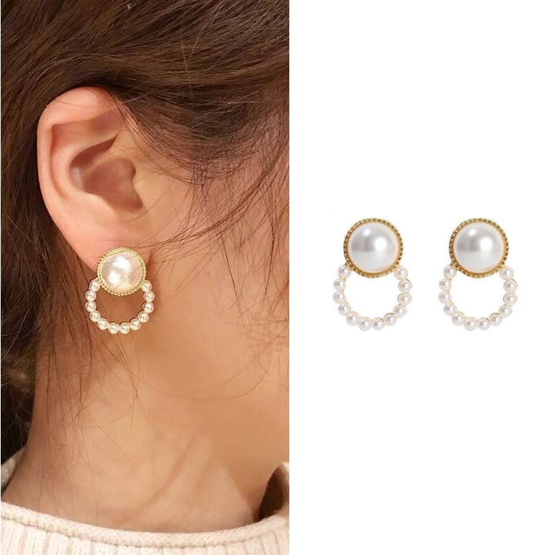 Anting Hoop Aksen Mutiara Gaya Korea anting tusuk korea titanium anti karat