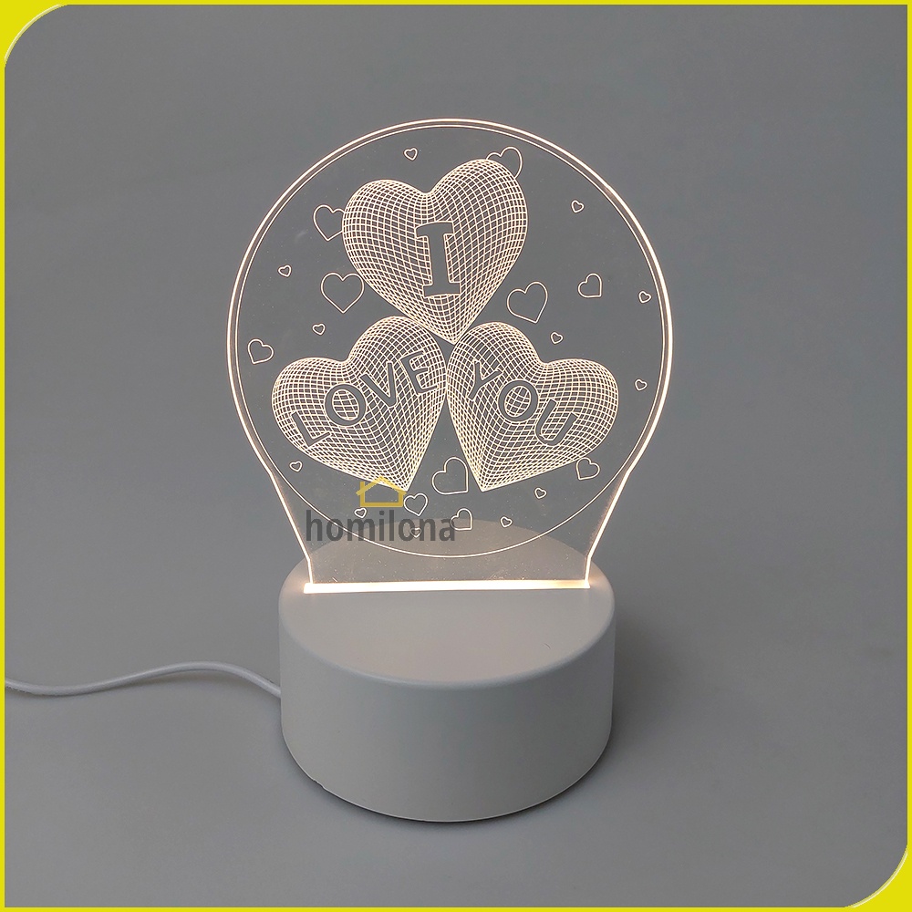 Lampu 3D LED Transparan Design I LOVE YOU - SOLOLANDOR LD3200 - White