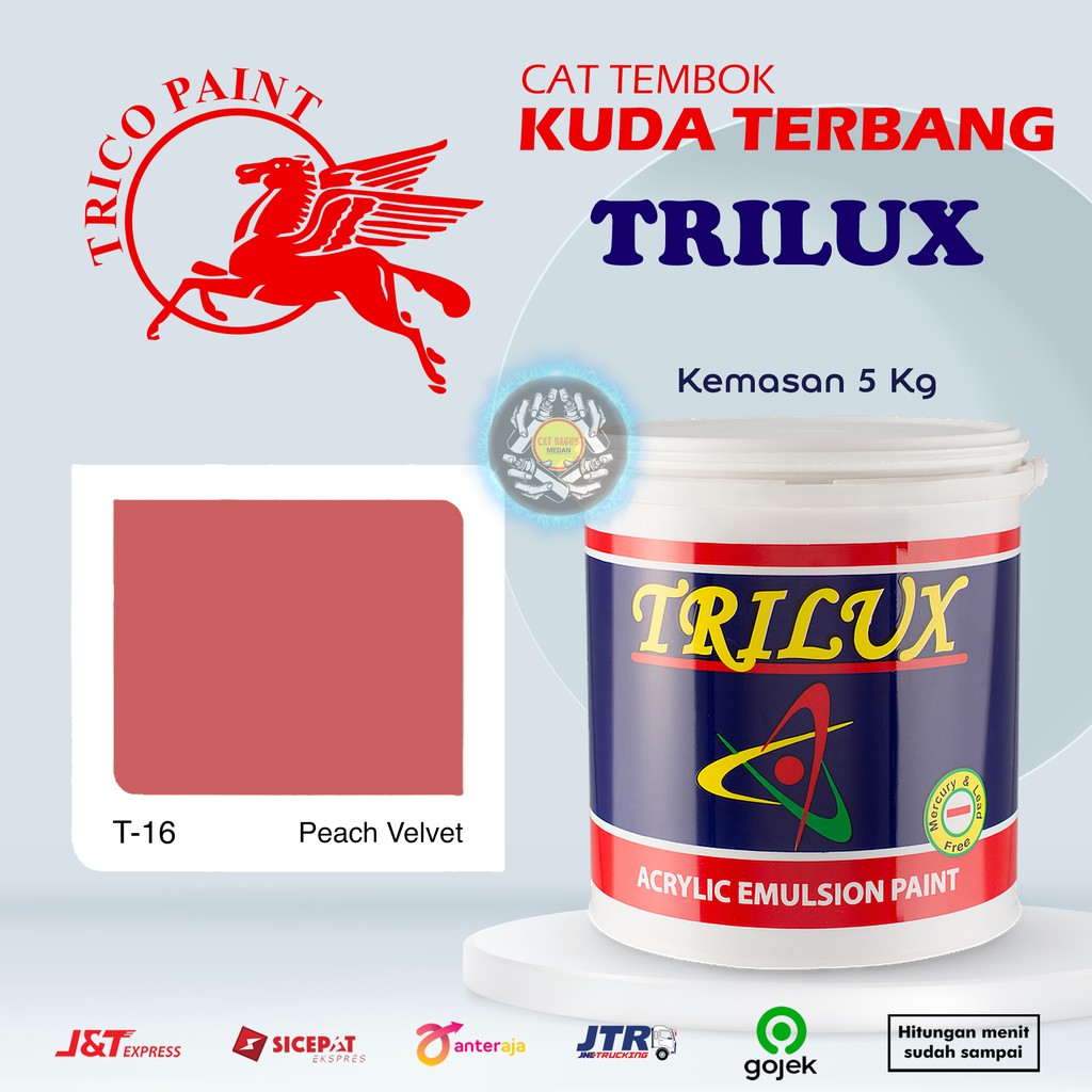CAT AIR CAT TEMBOK DINDING TRILUX KUDA TERBANG 5 KG WARNA T-16 PEACH VELVET T16 TANGERINE RED VELVET