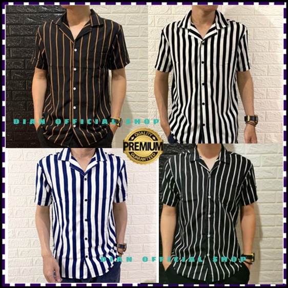 Jual Kemeja Salur Pria Stripe Lengan Pendek Cowok Baju Belang Strip Garis Garis Indonesia Shopee