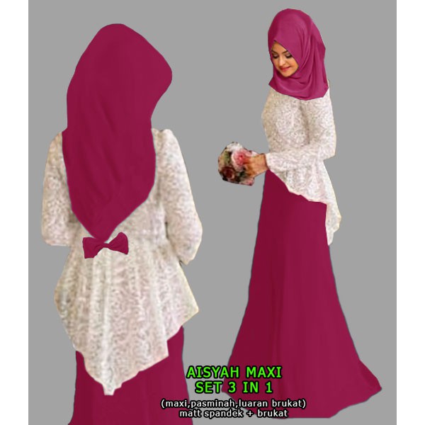 LS 10511 AISYAH MAXI SET 3 IN 1 Baju Maxi Set Wanita Muslimah Model Terbaru,Termurah dan Terlaris